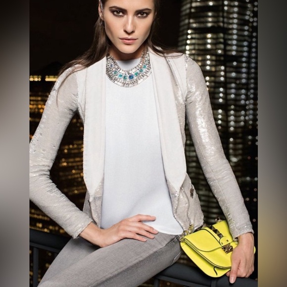 IRO Hadley Silver Sequin & Leather Jacket Blazer - Size 38 / Small - Picture 2 of 8